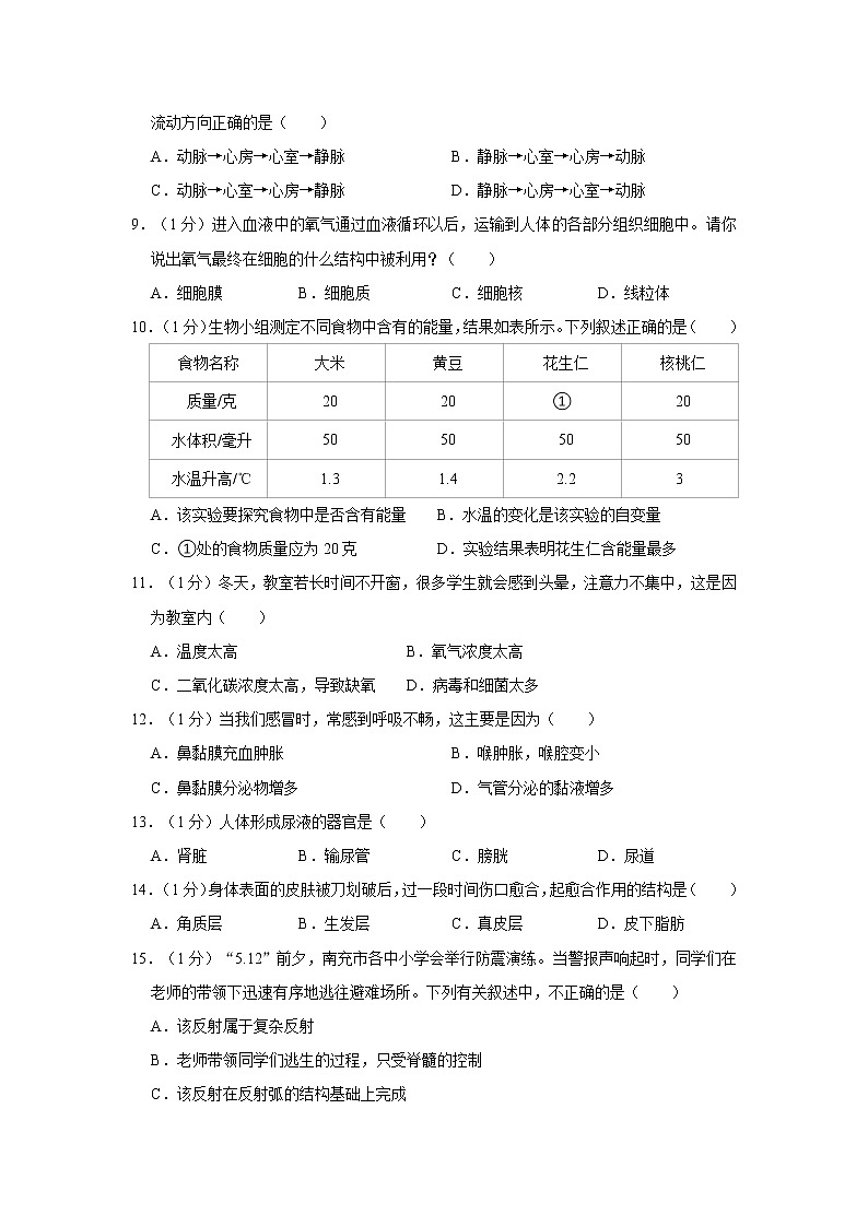 河南省驻马店市确山县2021-2022学年七年级下学期期末生物试卷(word版含答案)第2页
