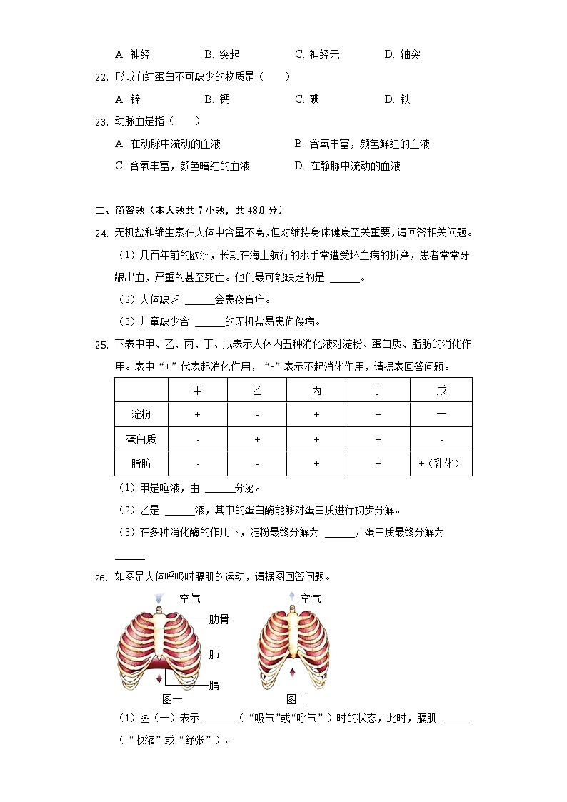 天津市部分区2021-2022学年七年级下学期期末生物试卷 (word版含答案)03