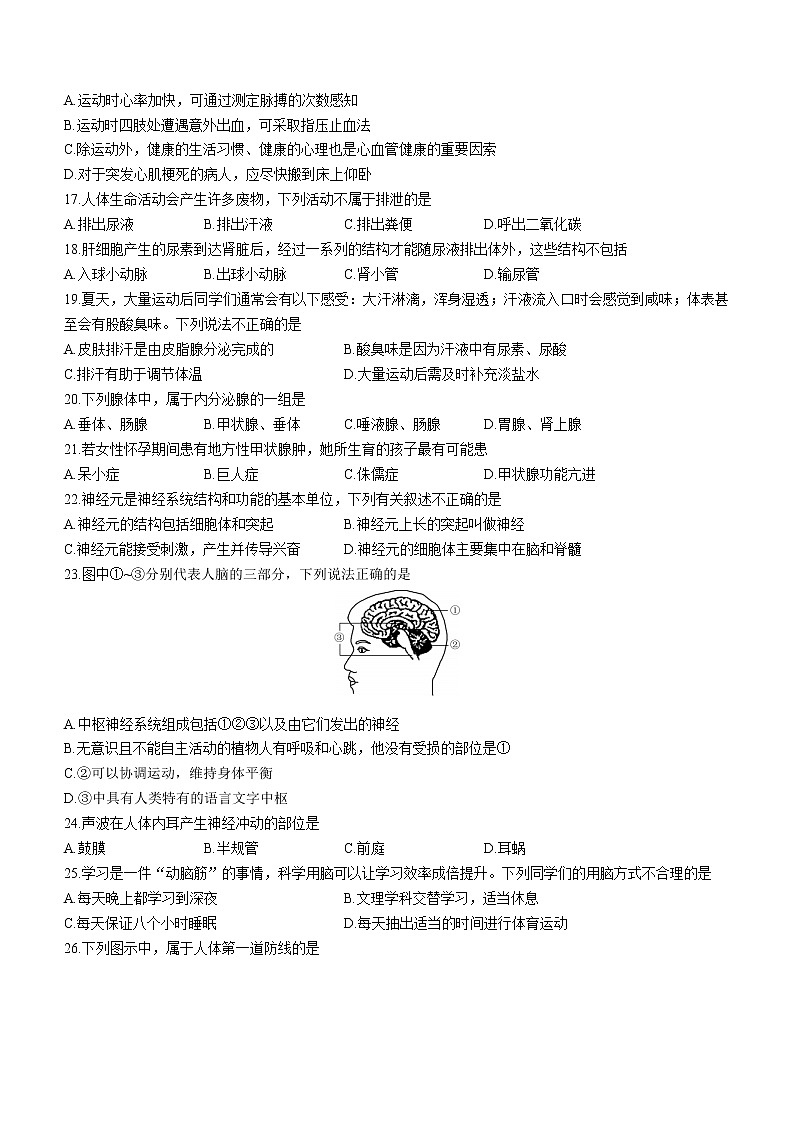四川省广安市岳池县2021-2022学年七年级下学期期末生物试题(word版含答案)第3页