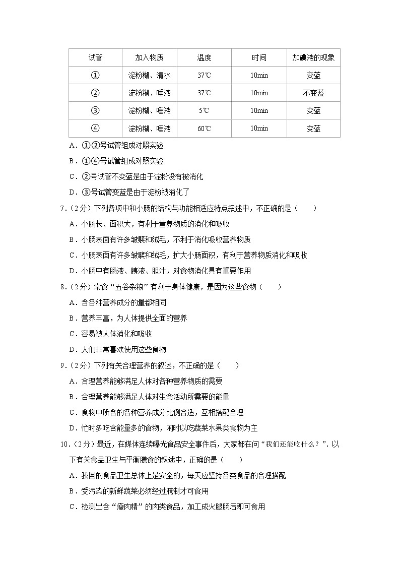河北省唐山市乐亭县2021-2022学年七年级下学期期末生物试卷(word版含答案)第2页