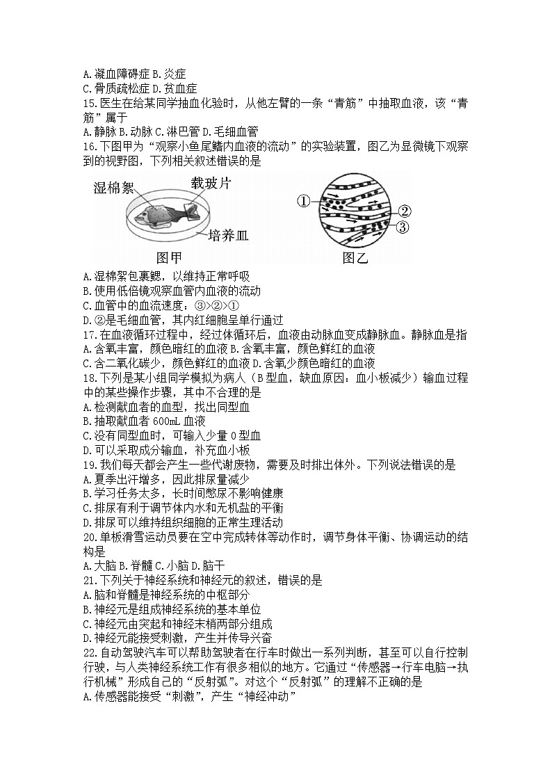 陕西省咸阳市礼泉县2021-2022学年七年级下学期期末学科素养评价生物试题(word版含答案)第3页