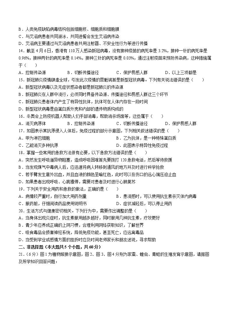 山西省朔州市右玉县2021-2022学年八年级下学期期末生物试题(word版含答案)03