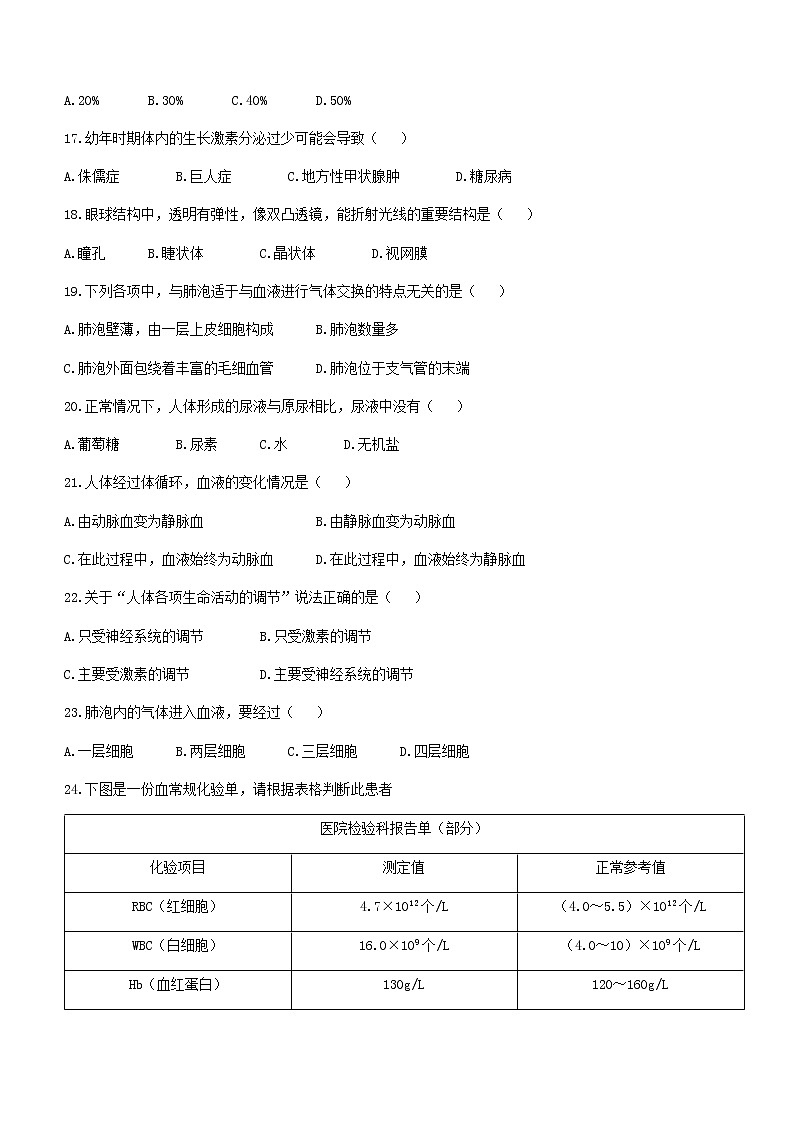 黑龙江省哈尔滨市香坊区2021-2022学年六年级下学期期末生物试题(word版含答案)第3页