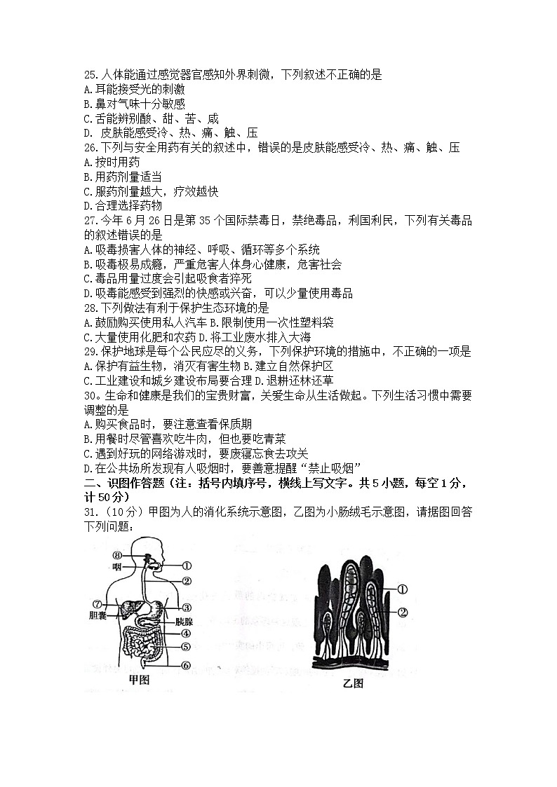 辽宁省抚顺县2021-2022学年七年级下学期期末生物试卷(word版含答案)第3页