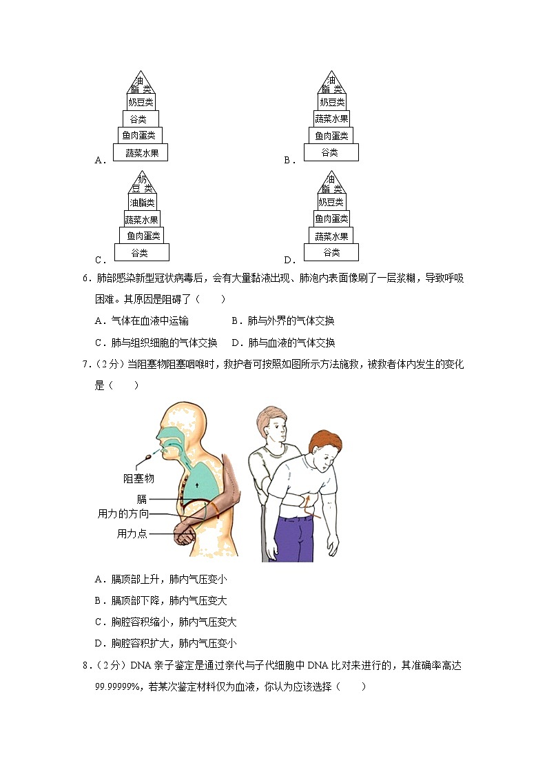 山东省临沂市蒙阴县2021-2022学年七年级下学期期末生物试卷(word版含答案)02