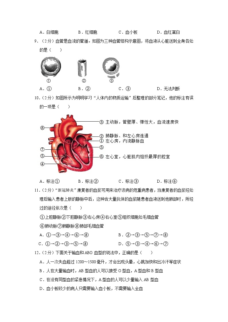 山东省临沂市蒙阴县2021-2022学年七年级下学期期末生物试卷(word版含答案)03