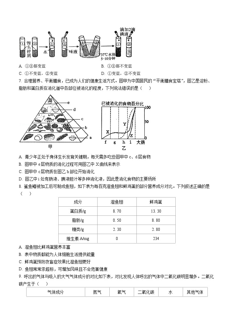山东省聊城市阳谷县2021-2022学年七年级下学期期末生物试题(word版含答案)02