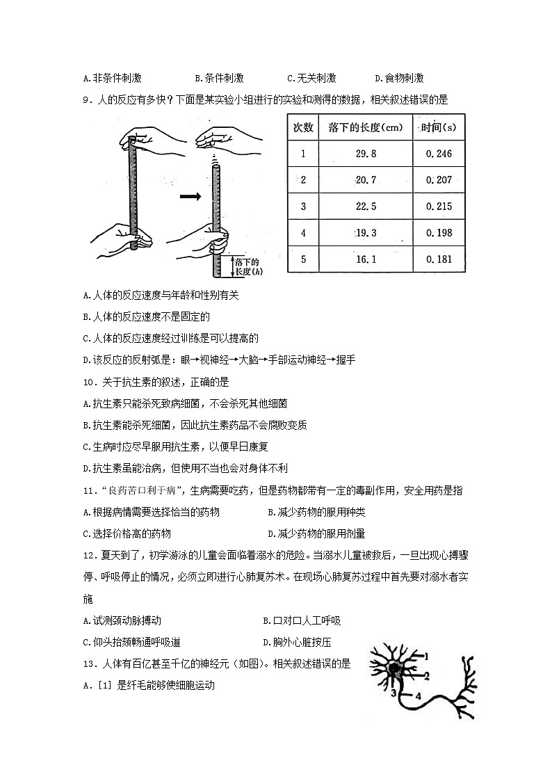 山东省烟台市蓬莱区（五四制）2021-2022学年七年级下学期期末考试生物试题(word版含答案)02