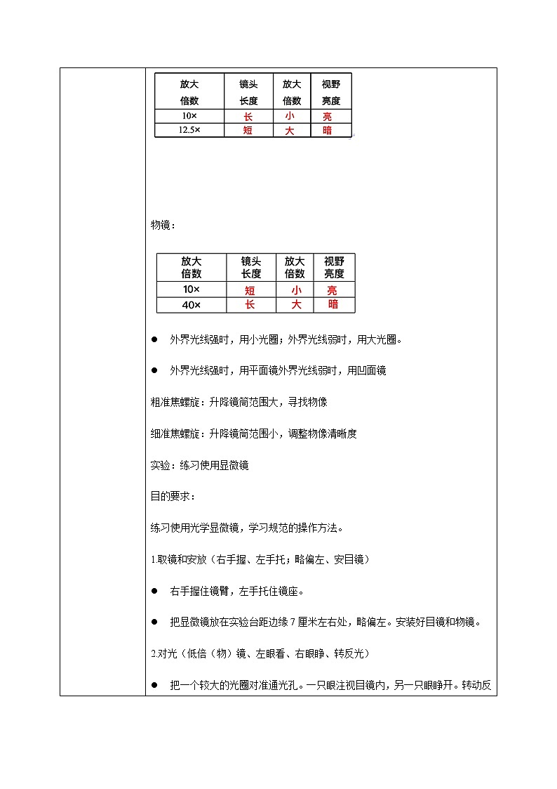 人教新版生物七年级上册《练习使用显微镜》课件+教案+练习02