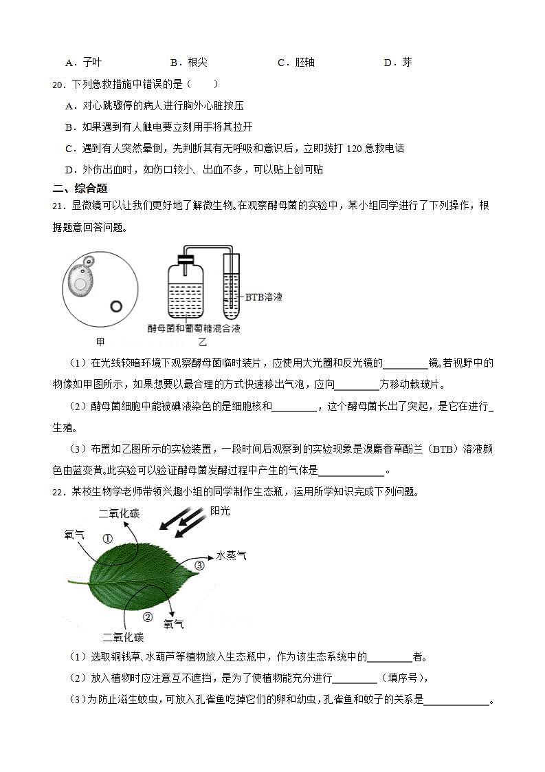 吉林省大安市2022年中考生物试卷及答案03