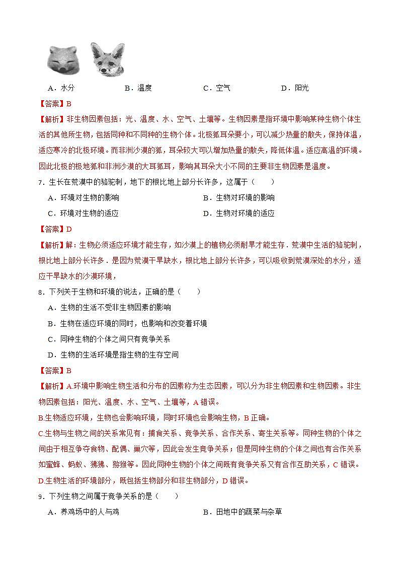 1.2.1生物与环境的关系知识梳理及练习 2022-2023年人教版生物七年级上册（解析版+原卷版）03