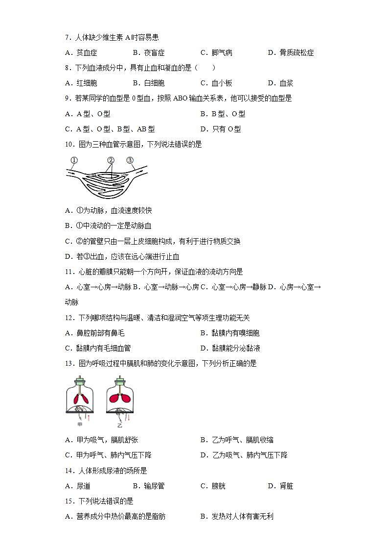 湖南省永州市宁远县2021-2022学年七年级下学期期末生物试题(word版含答案)02