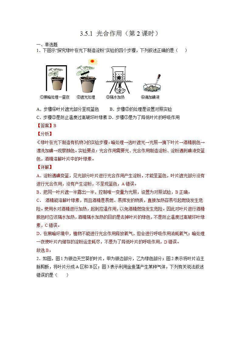 3.5.1 光合作用（第2课时）（解析版）第1页