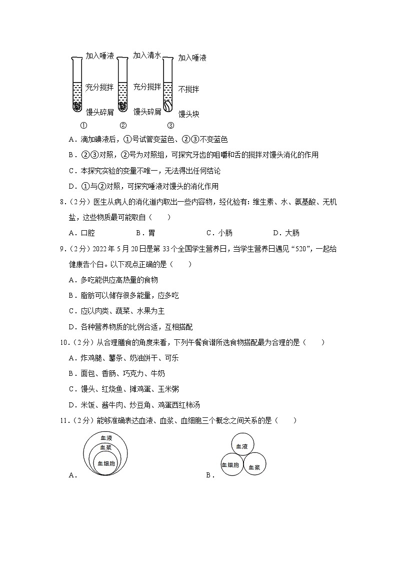 广东省肇庆市鼎湖区2021-2022学年七年级下学期期末生物试卷(word版含答案)02