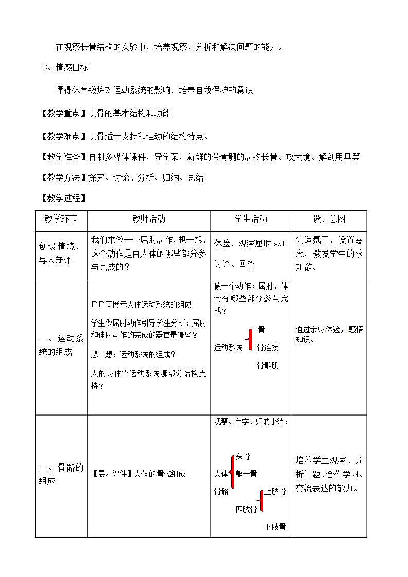 苏科版生物八年级上册 17.1人体的运动-人体的支架――骨骼教案02