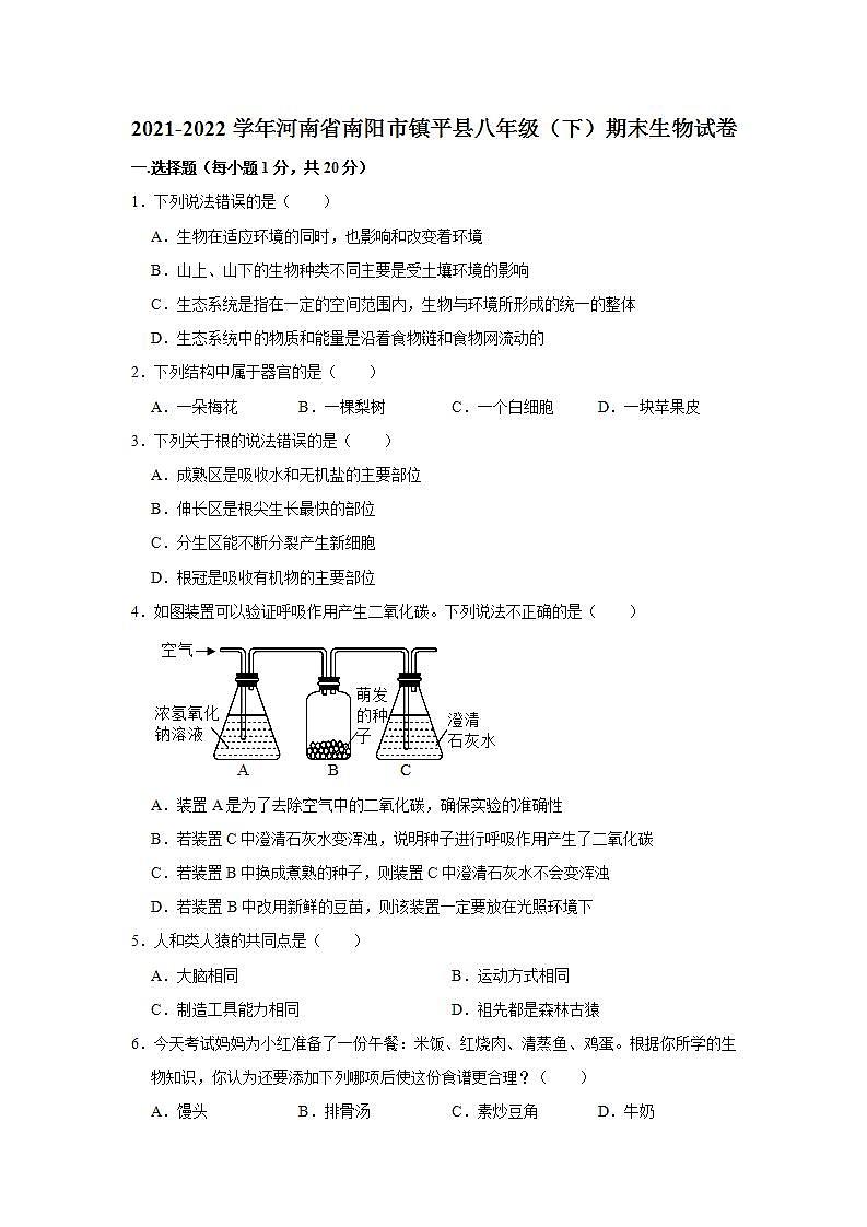 河南省南阳市镇平县2021-2022学年八年级下学期期末生物试卷第1页