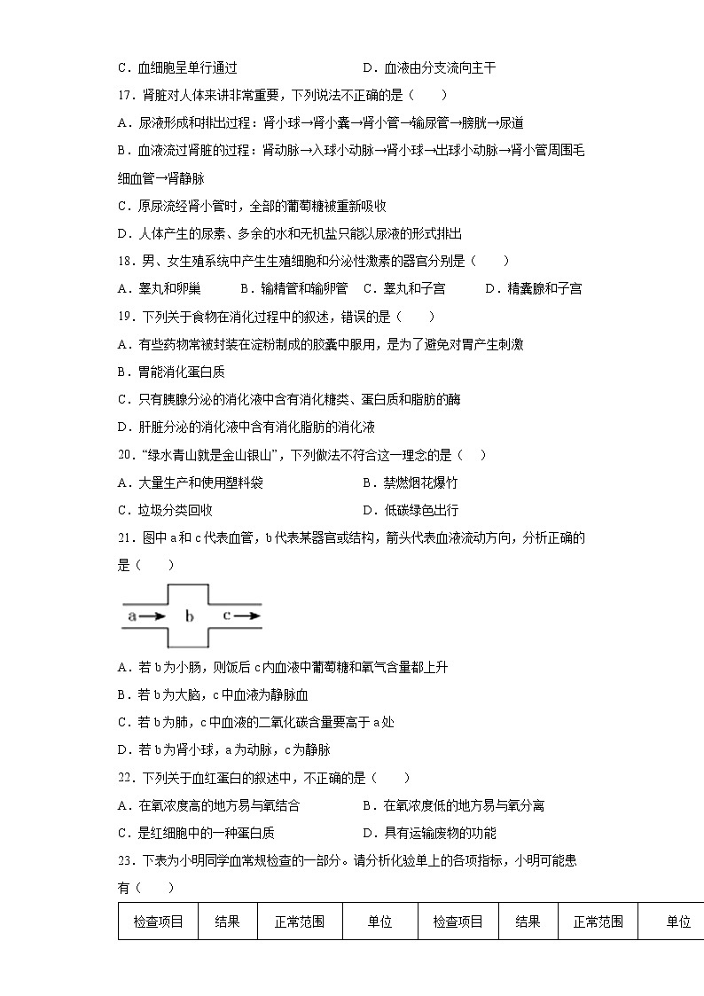 贵州省毕节市威宁县2021-2022学年七年级下学期期末生物试题(word版含答案)第3页
