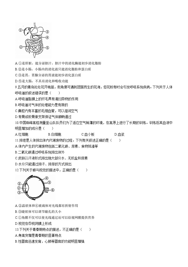 山东省青岛市李沧区2021-2022学年七年级下学期期末生物试题(word版含答案)02