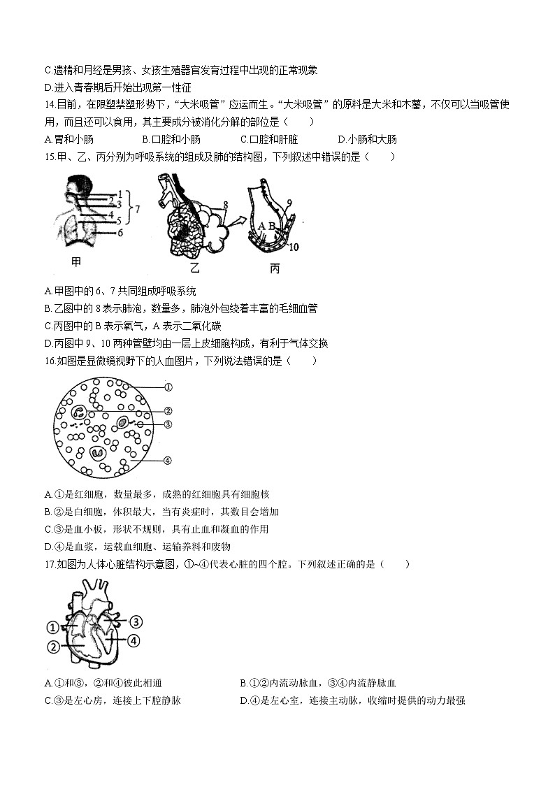 山东省青岛市李沧区2021-2022学年七年级下学期期末生物试题(word版含答案)03