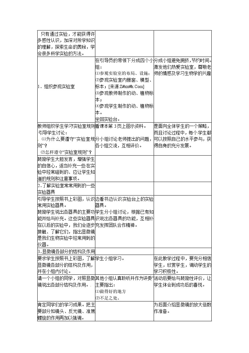 冀少版七上生物 1.1走进生物实验室  教案02