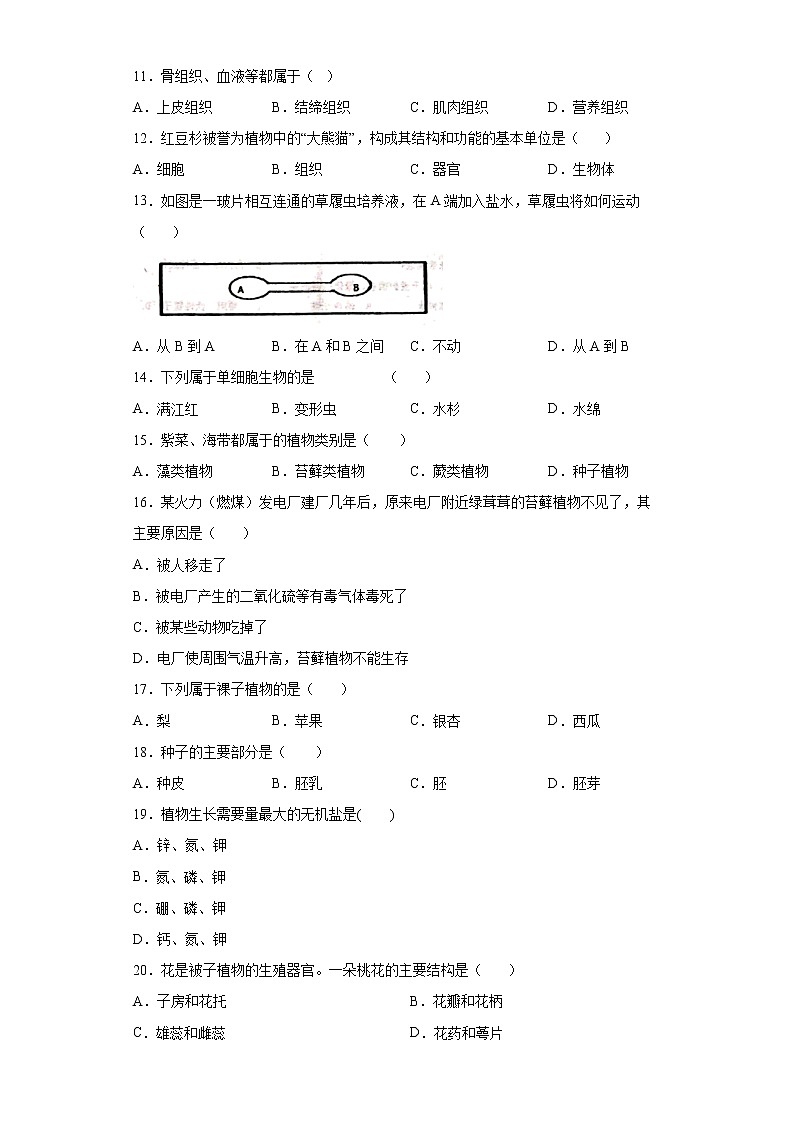 四川省甘孜州九龙县中学2021-2022学年七年级上学期期末生物试题(word版含答案)02