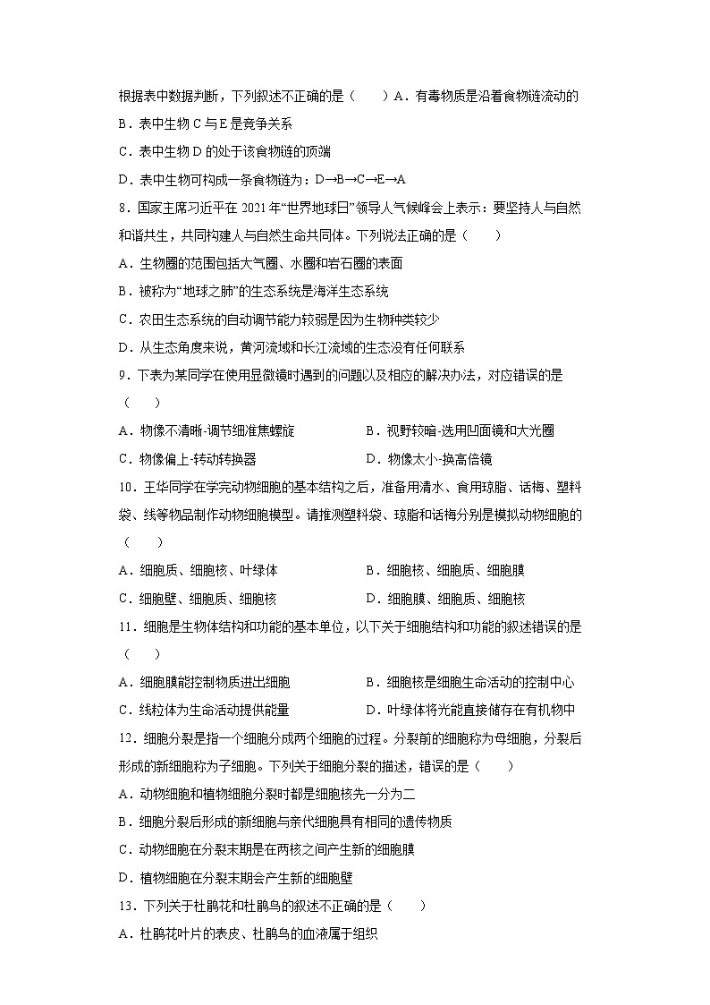 河南省郑州市金水区郑州群英中学2021-2022学年七年级上学期期末生物试题(word版含答案)02