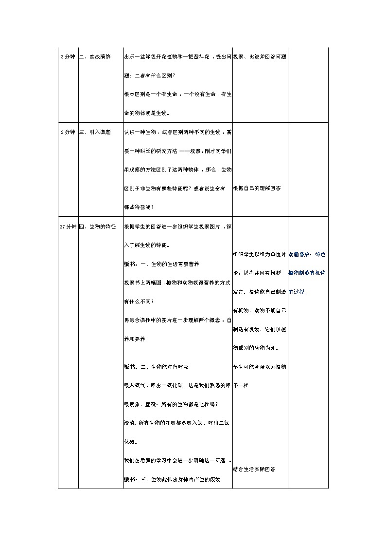 鲁科版生物六年级上册1.1.1《生物的特征》教案02