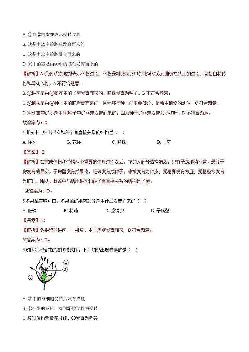 3.2.3+开花和结果 人教版生物七年级上册同步检测卷02