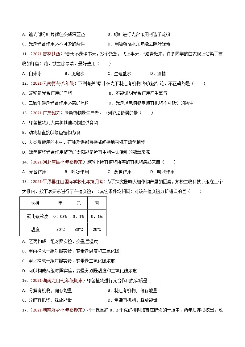 第03单元 第03章～06章单元测试（B卷•提升能力）-2022-2023学年七年级生物学上册同步单元AB卷（人教版）03