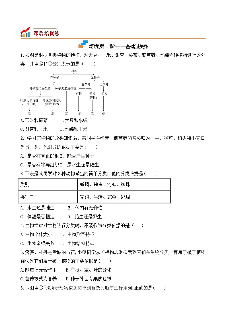 6.1.1尝试对生物进行分类-2022-2023学年八年级生物上册课后培优分级练（人教版）03