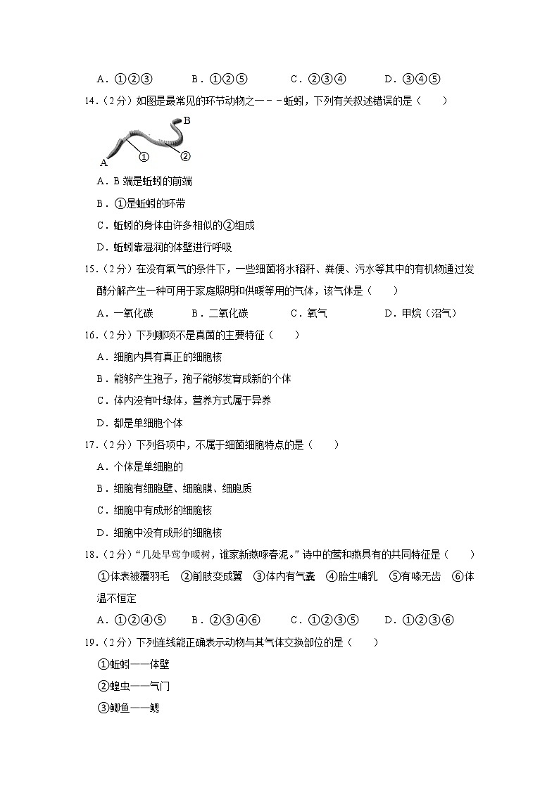 湖南省怀化市顺天路中学2021-2022学年八年级上学期期中生物试卷03