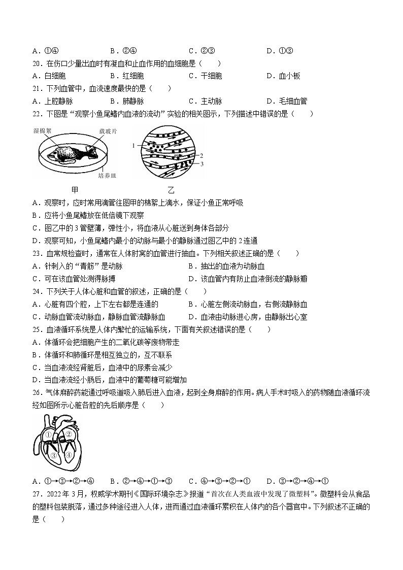 云南省昆明市五华区2021-2022学年七年级下学期期末生物试题(word版含答案)第3页