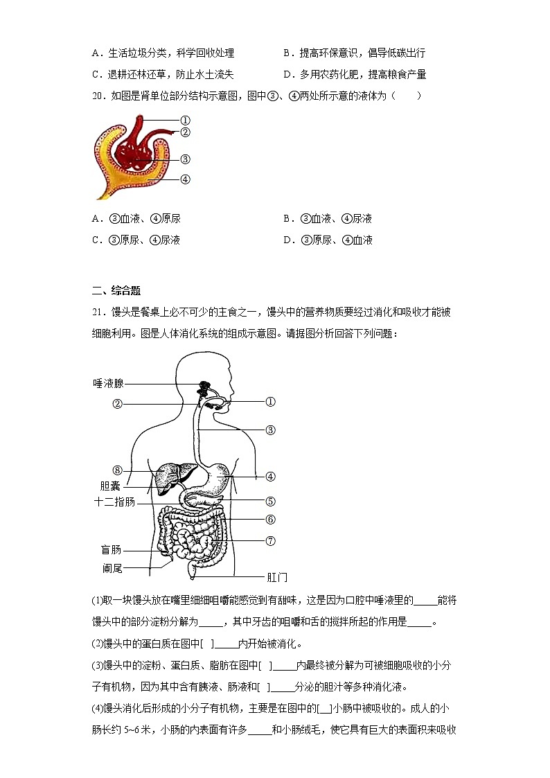 辽宁省大连市甘井子区2021-2022学年七年级下学期期末生物试题(word版含答案)03