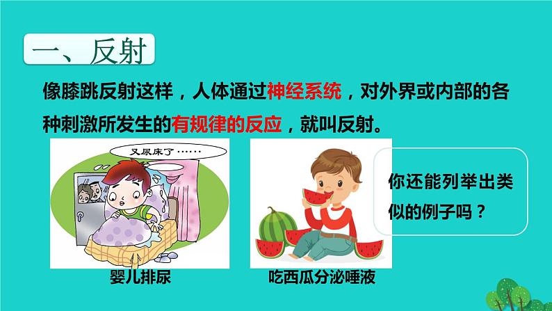 生物人教版七年级下册同步教学课件第4单元 生物圈中的人第6章 人体生命活动的调节第3节神经调节的基本方式第8页