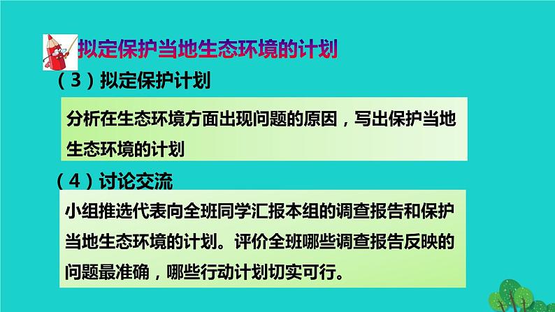 生物人教版七年级下册同步教学课件第4单元 生物圈中的人第7章 人类活动对生物圈的影响第3节拟定保护生态环境的计划第6页