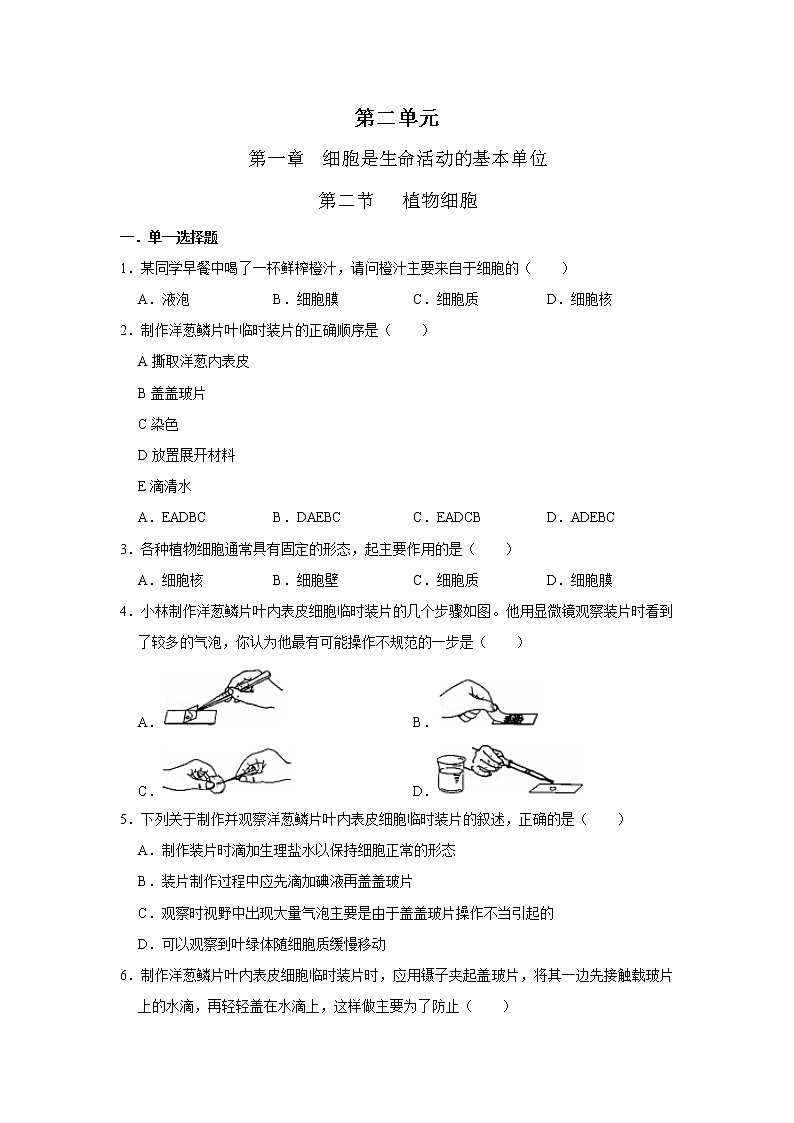第二节植物细胞练习题01