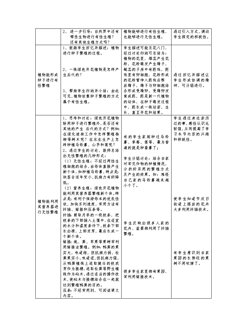 北师大版初中生物学八年级上册第19章《生物的生殖和发育》第三节内容《植物的生殖方式》教案02