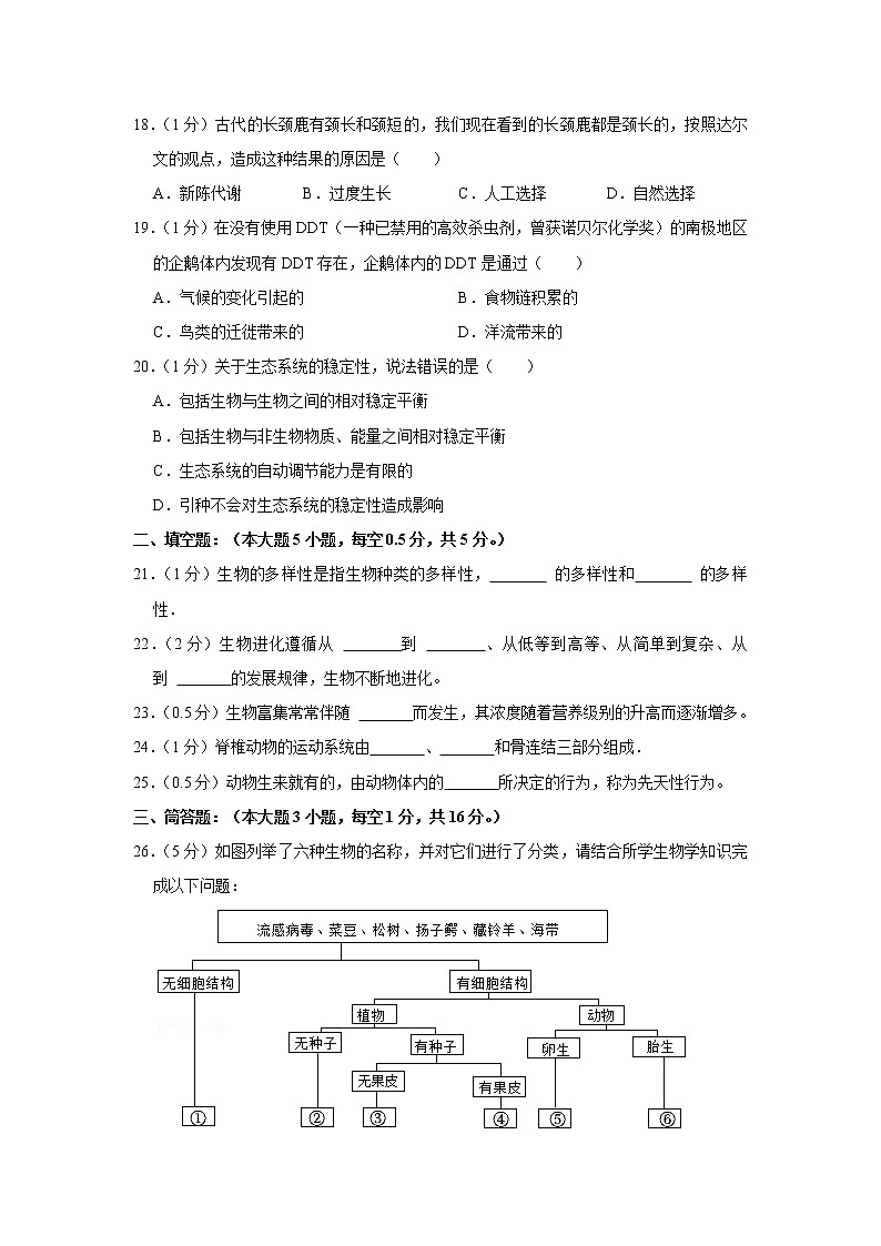 2021-2022学年甘肃省兰州二十九中八年级（上）期末生物试卷(含答案)第3页