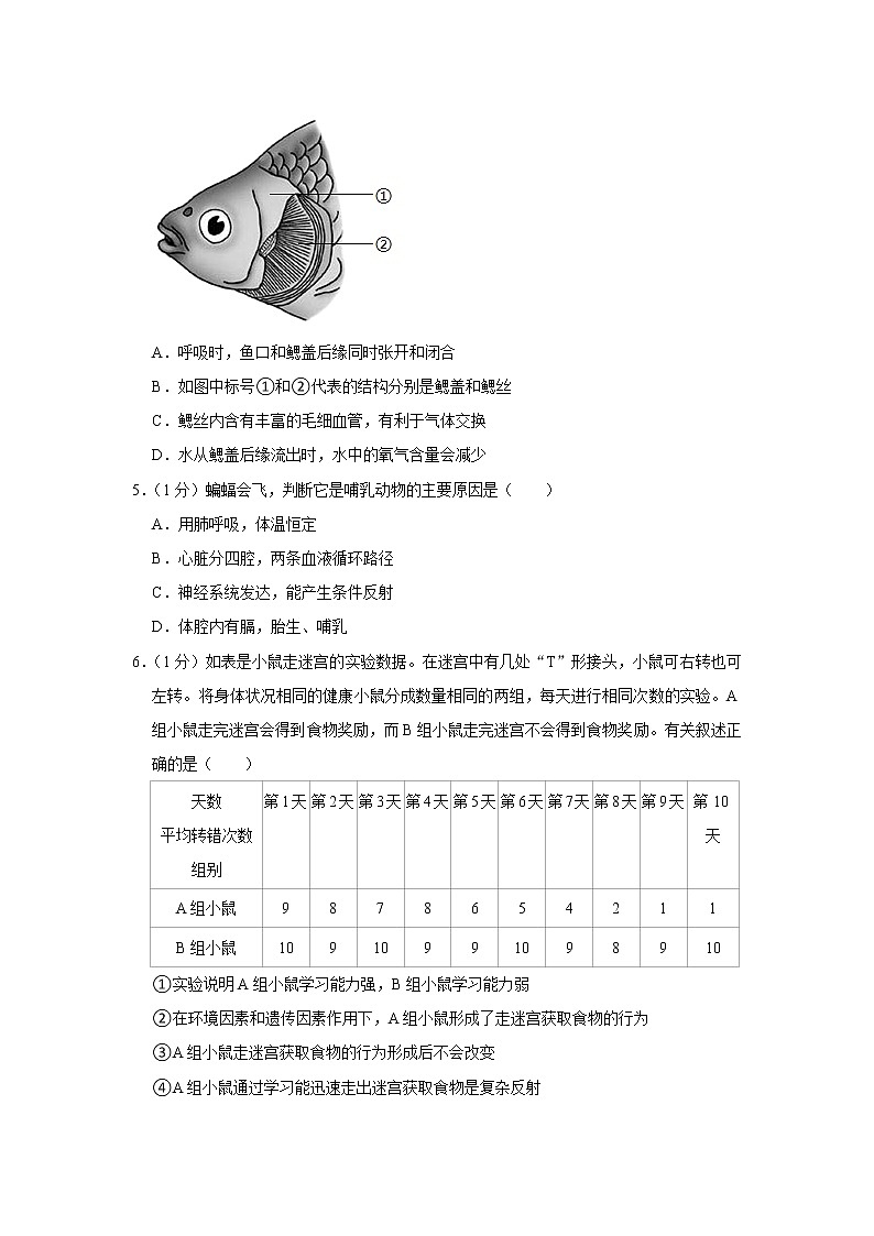 2021-2022学年河南省郑州市巩义市八年级（上）期末生物试卷(含答案)02