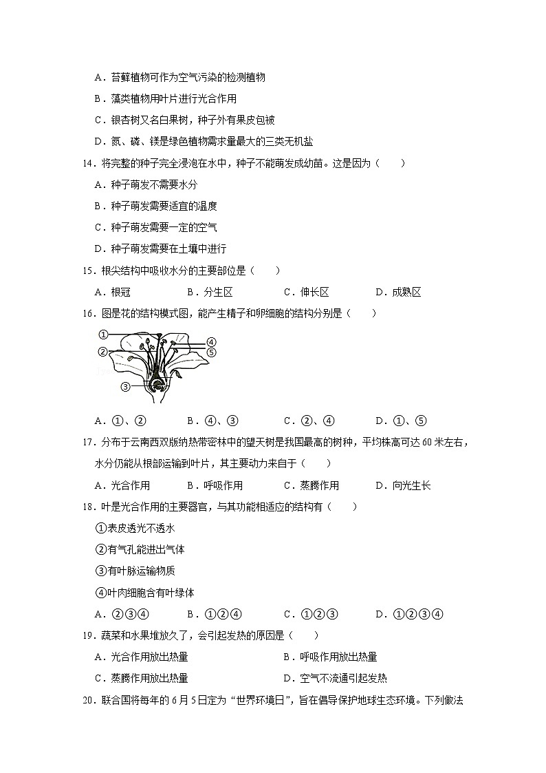 2021-2022学年江西省赣州市赣县区七年级（上）期末生物试卷(含答案)03