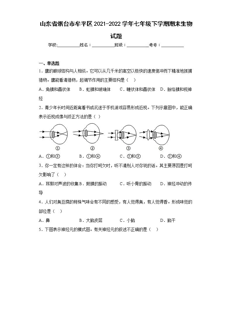 山东省烟台市牟平区2021-2022学年七年级下学期期末生物试题(含答案)第1页