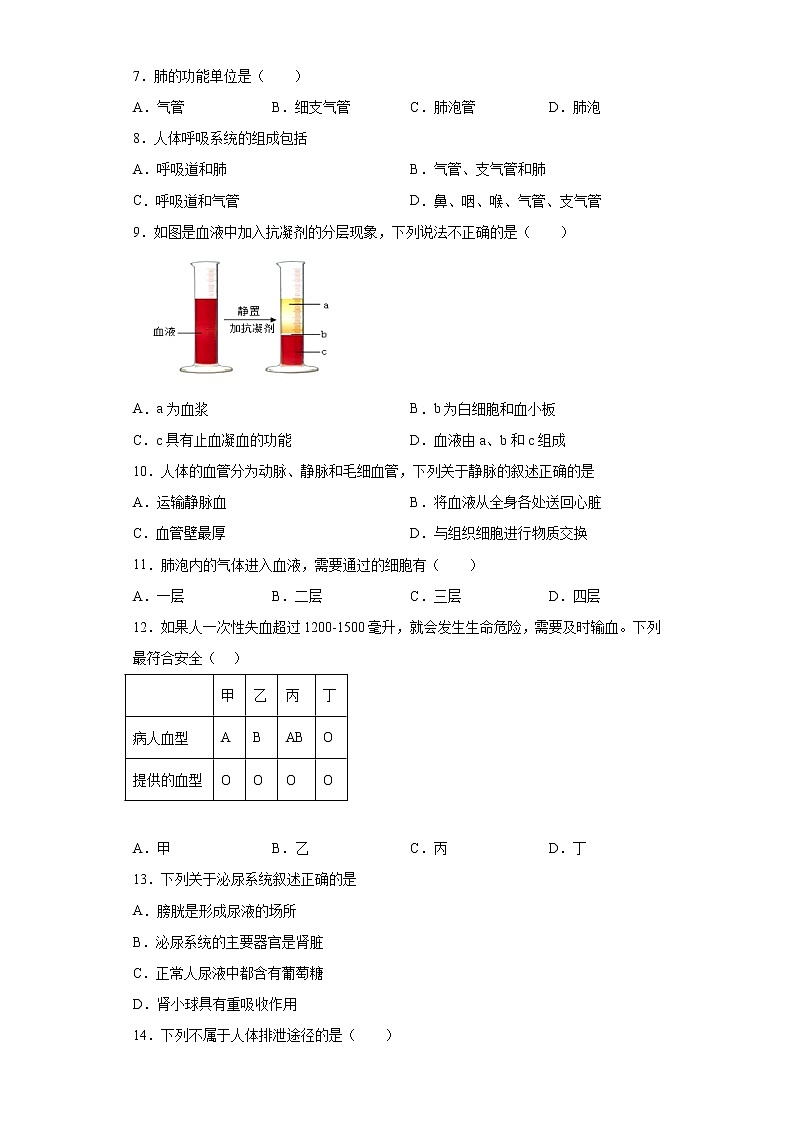 陕西省宝鸡市凤翔区2021-2022学年七年级下学期期末生物试题(含答案)第2页