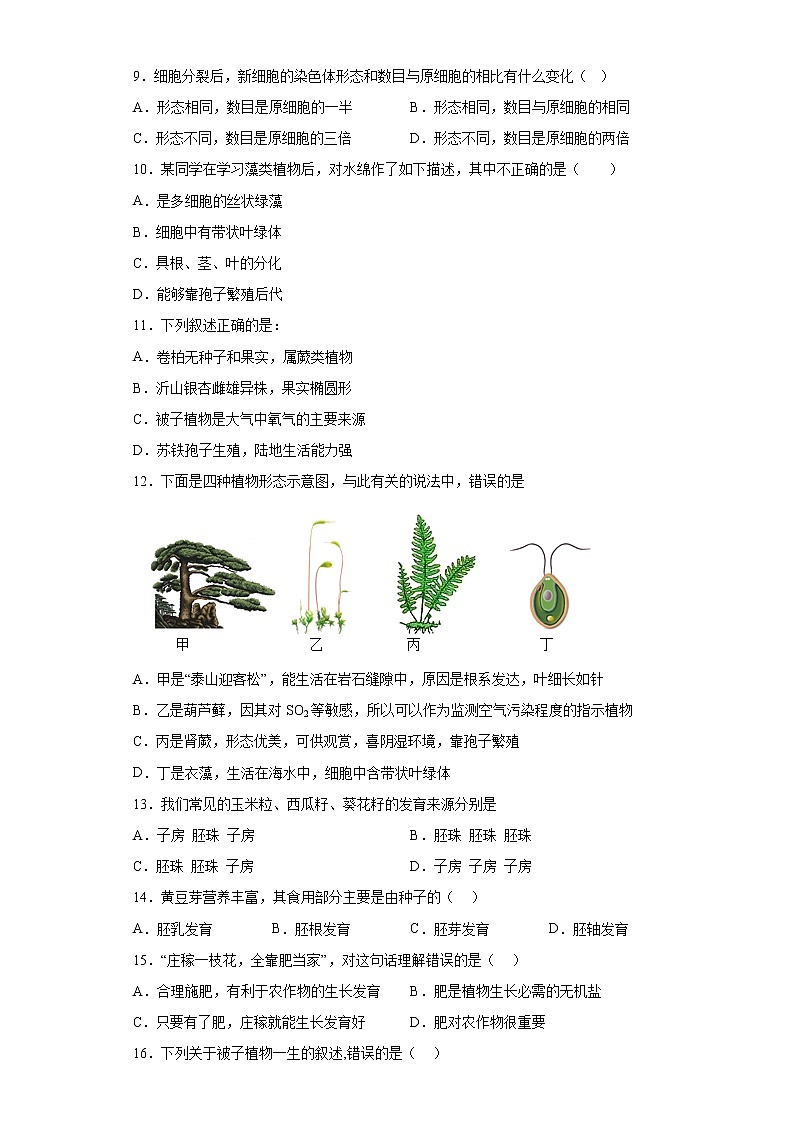 山东省临沂市平邑县2021-2022学年七年级上学期期末生物试题(含答案)03