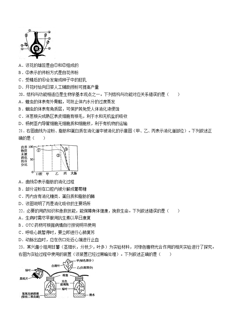 2022年山东省日照市初中学业水平考试生物试题(word版无答案)03
