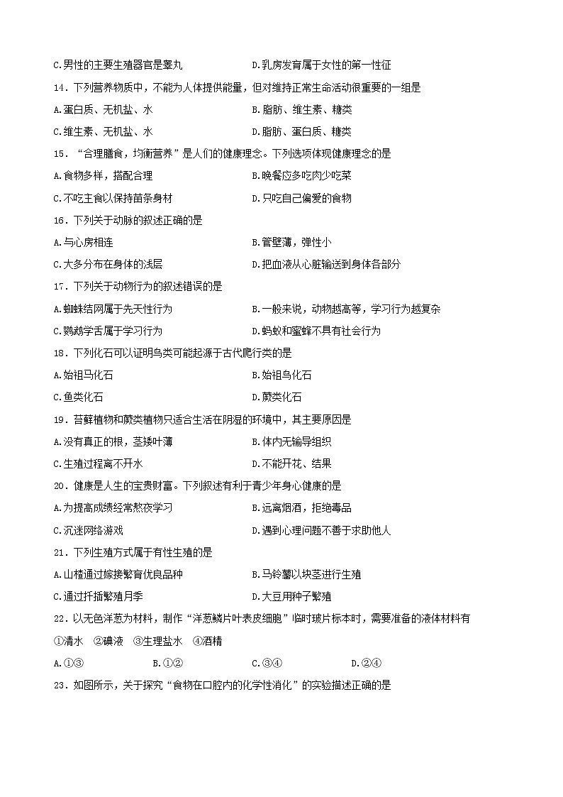 2022年辽宁省鞍山市中考生物真题(word版无答案)第2页