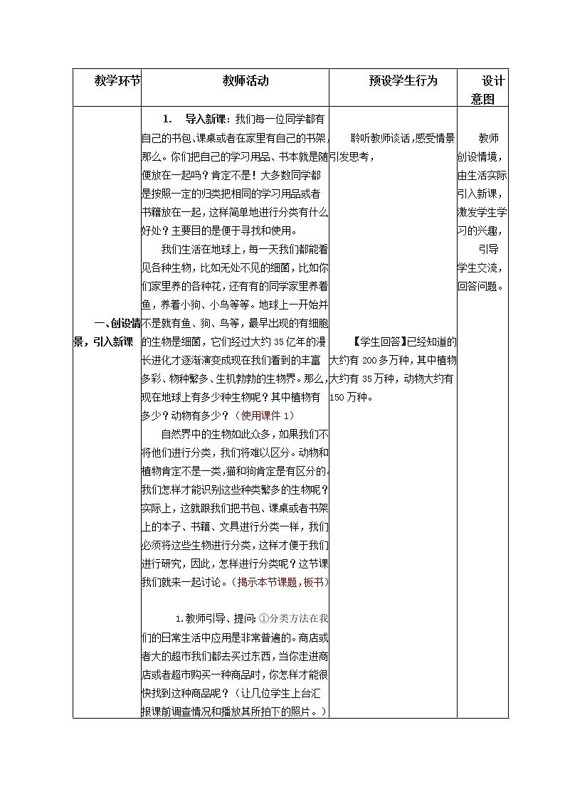 北师大版八年级下册 第22章 物种的多样性 第1节 生物的分类教学设计03