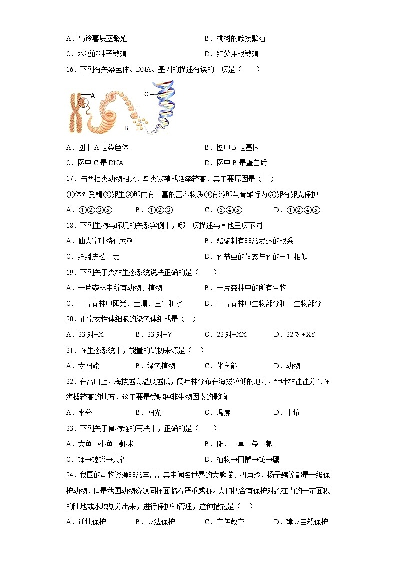 河北省秦皇岛市卢龙县2021-2022学年八年级下学期期末生物试题(含答案)第3页