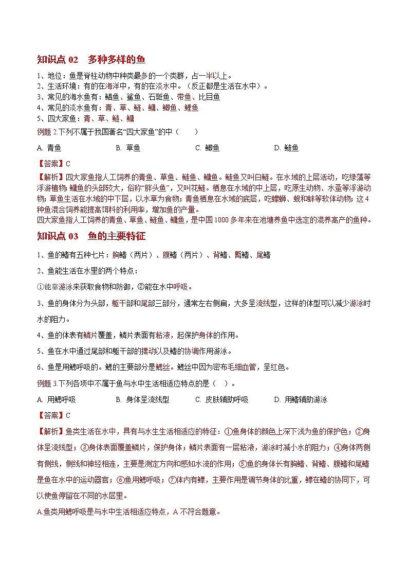 5.1.4 鱼（教师版）- 2022-2023学年八上生物同步精品讲义（人教版）第2页