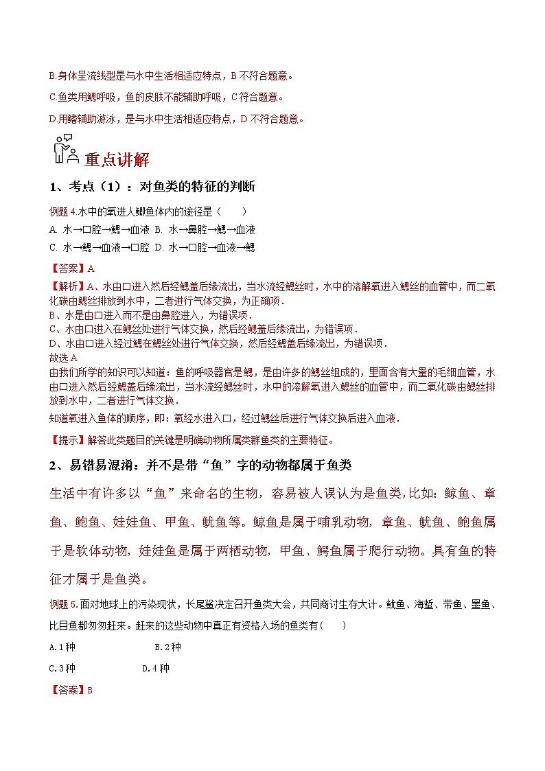 5.1.4 鱼（教师版）- 2022-2023学年八上生物同步精品讲义（人教版）第3页