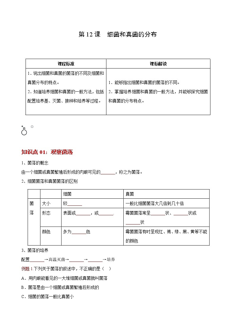 5.4.1 细菌和真菌的分布- 2022-2023学年八年级上册生物同步精品讲义（人教版）01